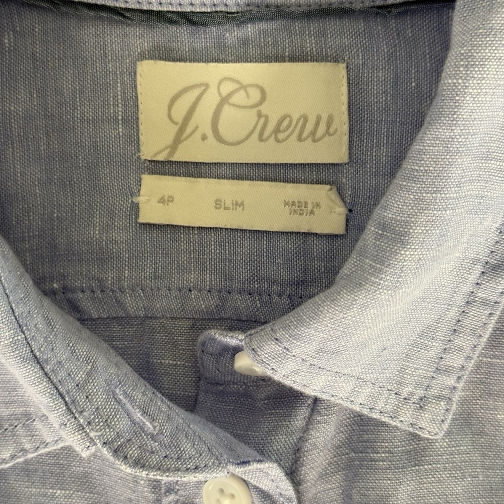 J.Crew Baird McNutt Irish Linen Long Sleeve Shirt Blue Slim Fit Women's 4 Petite - Picture 10 of 13
